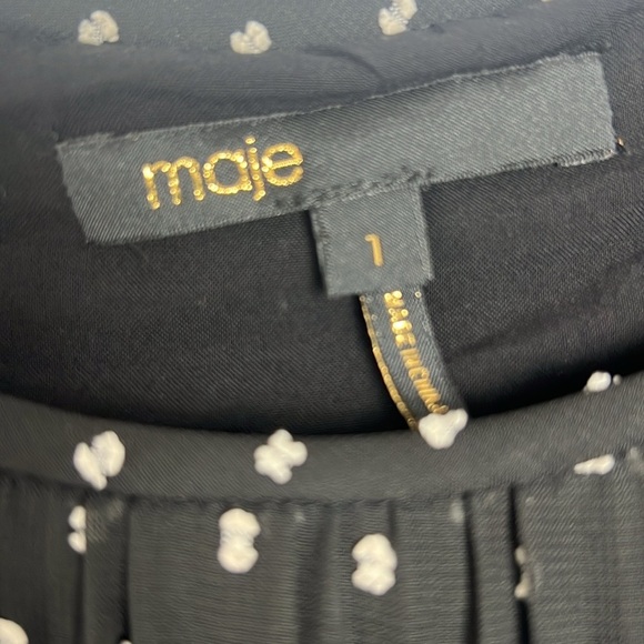 Maje Modern Pleated Allover Black & White Polka Dot Print Shift Mini Dress Small - Picture 11 of 11